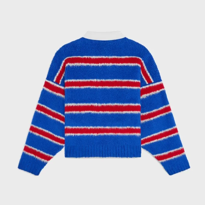 Sweter polo z szczotkowanej bawełny w paski