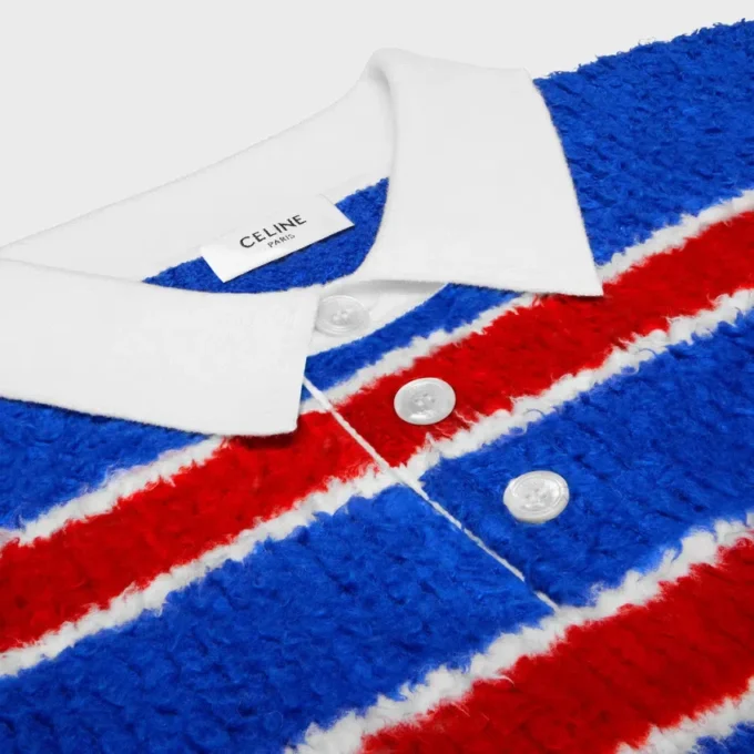 Sweter polo z szczotkowanej bawełny w paski