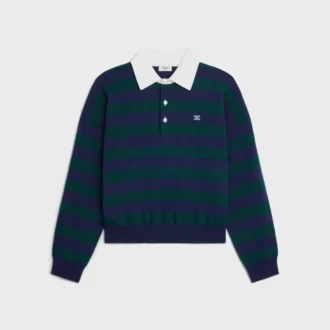 Sweter polo z wełny w paski