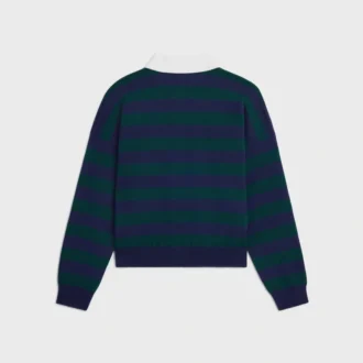 Sweter polo z wełny w paski