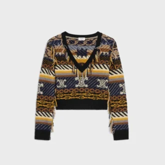Sweter z dekoltem w serek z żakardowego kaszmiru