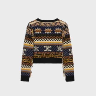 Sweter z dekoltem w serek z żakardowego kaszmiru