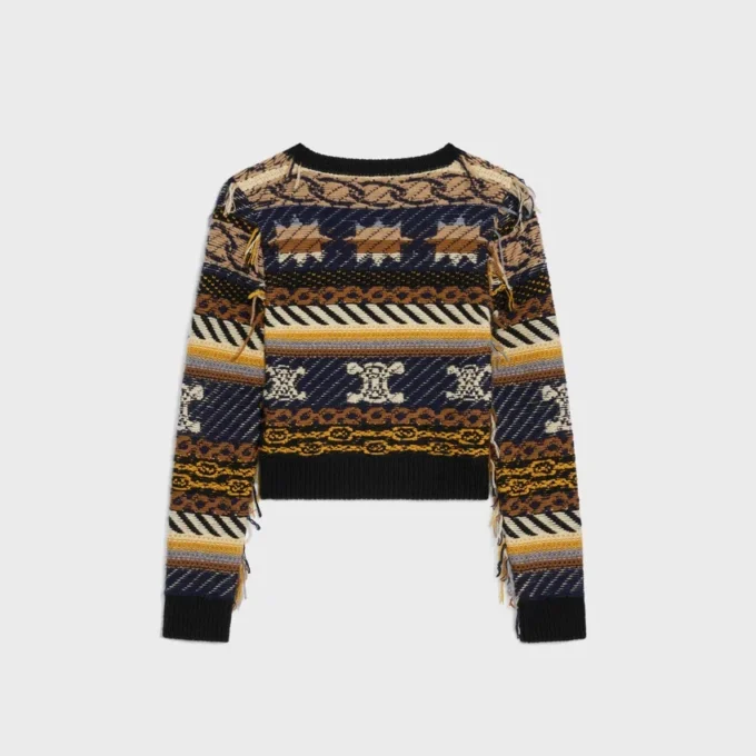 Sweter z dekoltem w serek z żakardowego kaszmiru