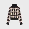 Sweter z golfem z wełny w romby