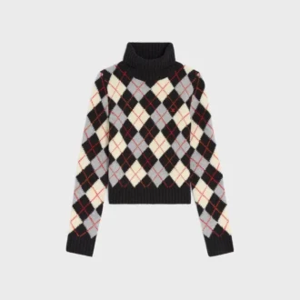 Sweter z golfem z wełny w romby
