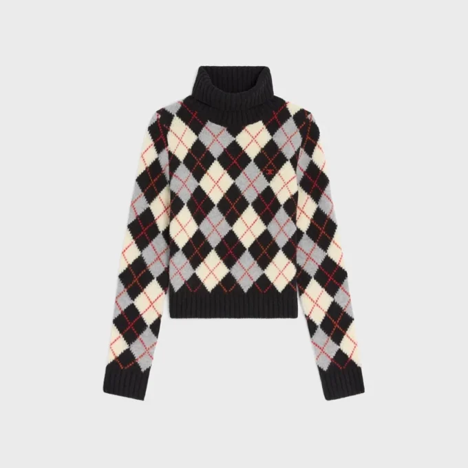Sweter z golfem z wełny w romby