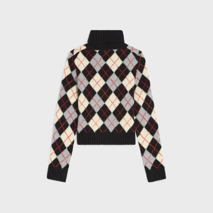 Sweter z golfem z wełny w romby