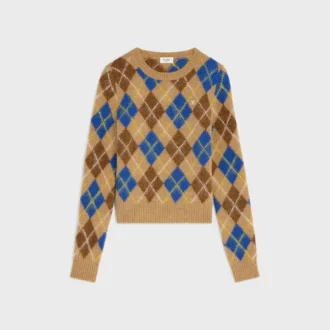 Sweter z okrągłym dekoltem z wełny w romby