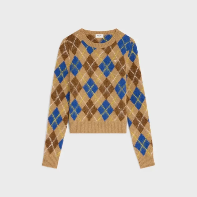 Sweter z okrągłym dekoltem z wełny w romby
