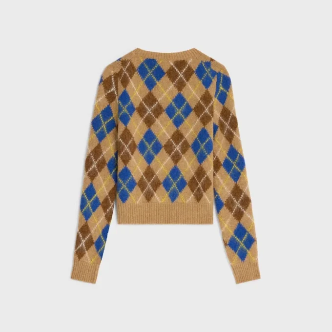 Sweter z okrągłym dekoltem z wełny w romby