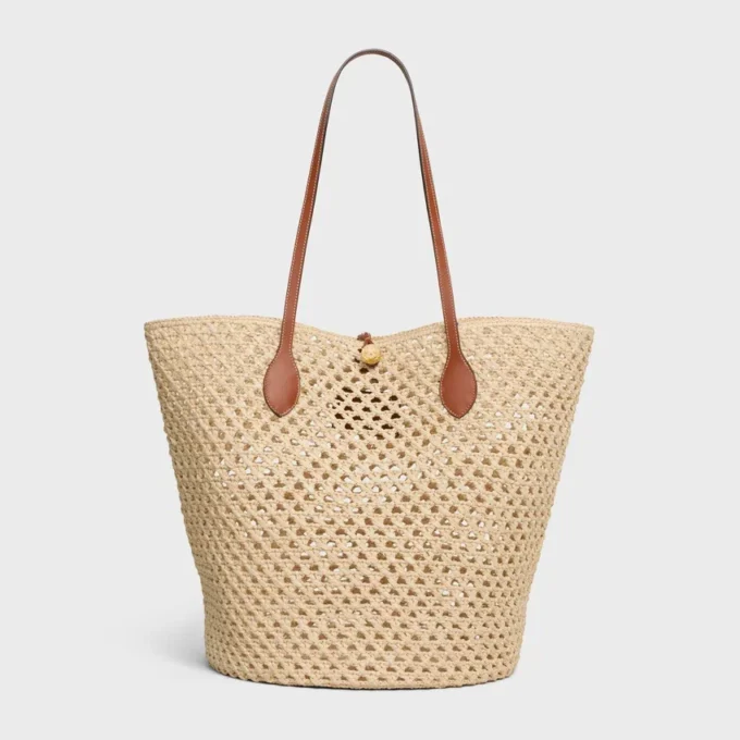 Torba Bucket Triomphe Beads Basket z rafii i skóry cielęcej Torba Bucket Triomphe Beads Basket z rafii i skóry cielęcej