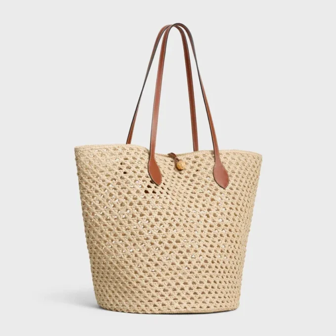 Torba Bucket Triomphe Beads Basket z rafii i skóry cielęcej Torba Bucket Triomphe Beads Basket z rafii i skóry cielęcej