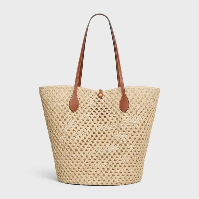 Torba Bucket Triomphe Beads Basket z rafii i skóry cielęcej Torba Bucket Triomphe Beads Basket z rafii i skóry cielęcej