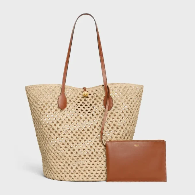 Torba Bucket Triomphe Beads Basket z rafii i skóry cielęcej Torba Bucket Triomphe Beads Basket z rafii i skóry cielęcej