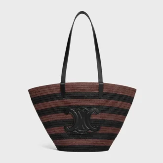 Torebka CELINE Classic Panier z rafii w paski i skóry cielęcej