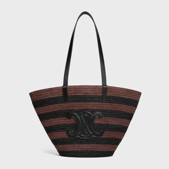 Torebka CELINE Classic Panier z rafii w paski i skóry cielęcej Torebka CELINE Classic Panier z rafii w paski i skóry cielęcej
