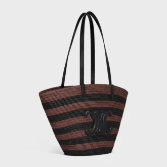 Torebka CELINE Classic Panier z rafii w paski i skóry cielęcej