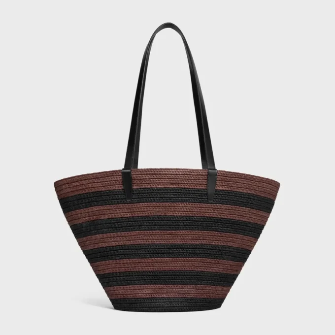 Torebka CELINE Classic Panier z rafii w paski i skóry cielęcej Torebka CELINE Classic Panier z rafii w paski i skóry cielęcej